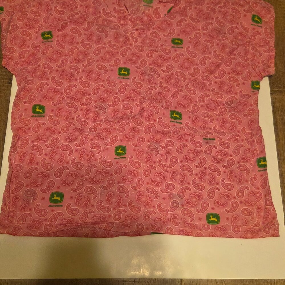 Pink John Deere Scrub Top - Size Large